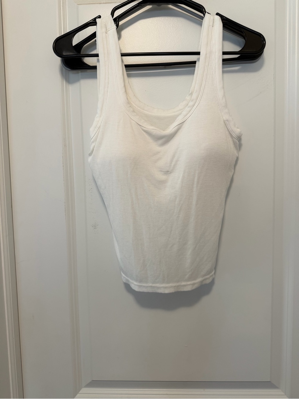 Women’s White Ribbed Scoop Tank Top